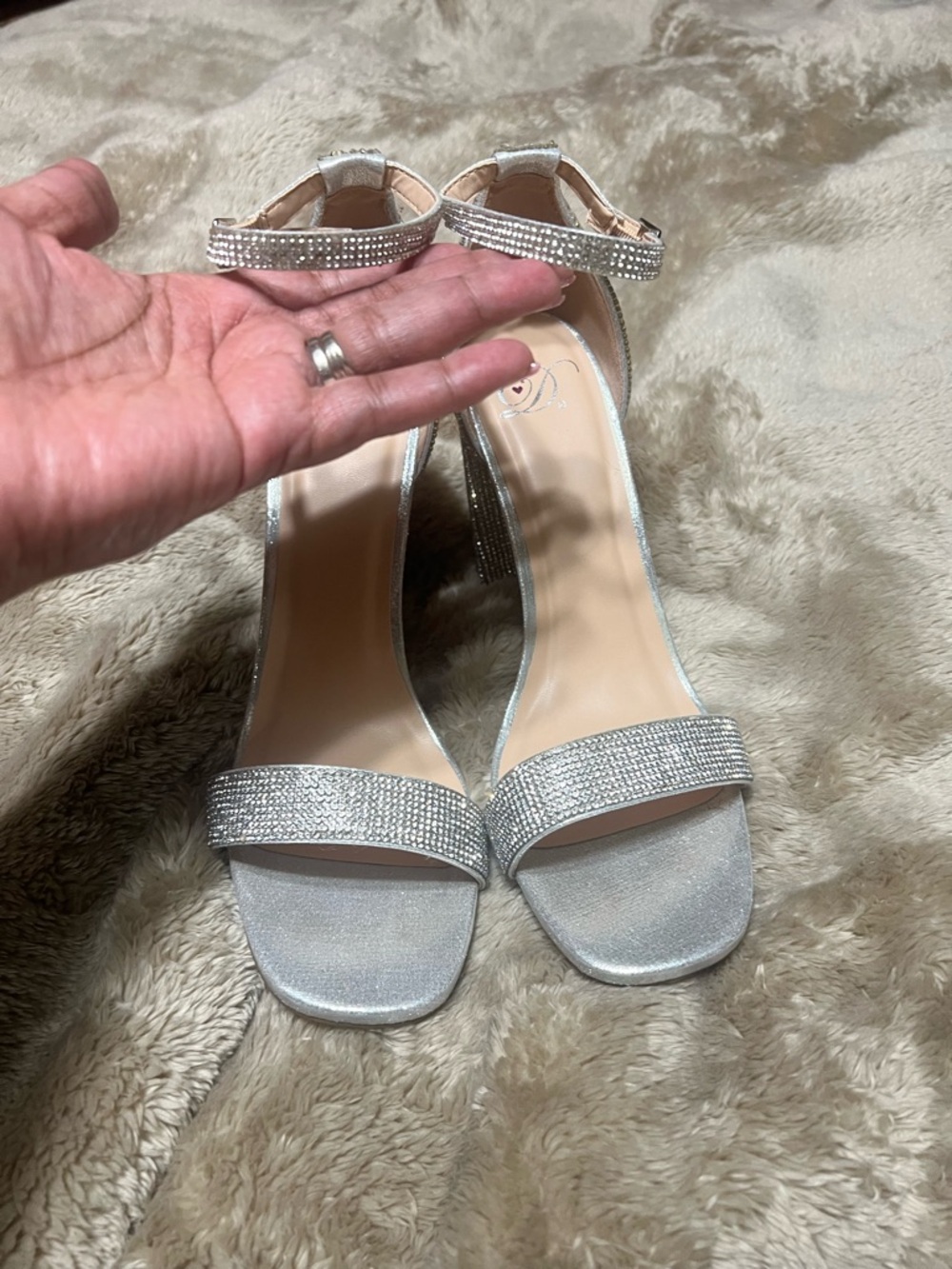 dELiA*s Silver Rhinestone Ankle-Strap Heels